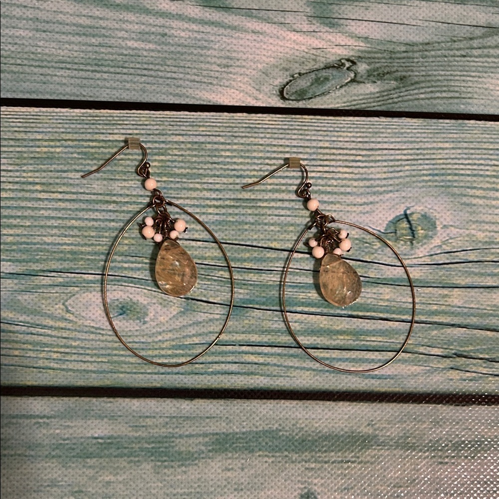 Premier Designs Gold and Cream Dangle Earrings